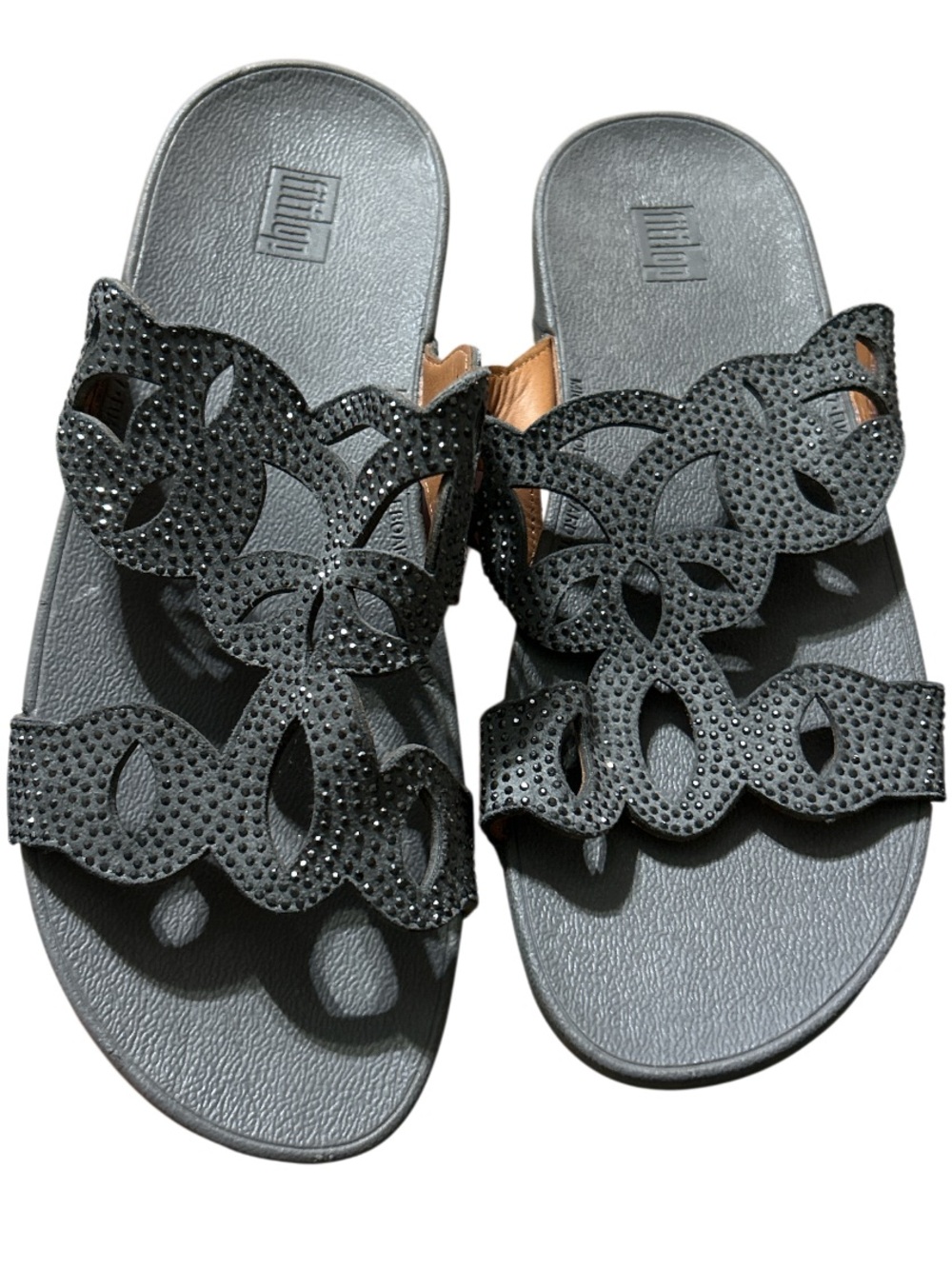 FitFlop Elora Crystal Slide Sandals Size 9 Gray